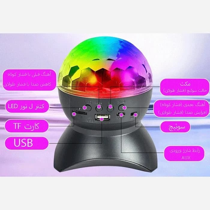 اسپیکر بلوتوثی با رقص نور مدل XY-890 نورپردازی 360 قابل حمل — تصویر ۳
