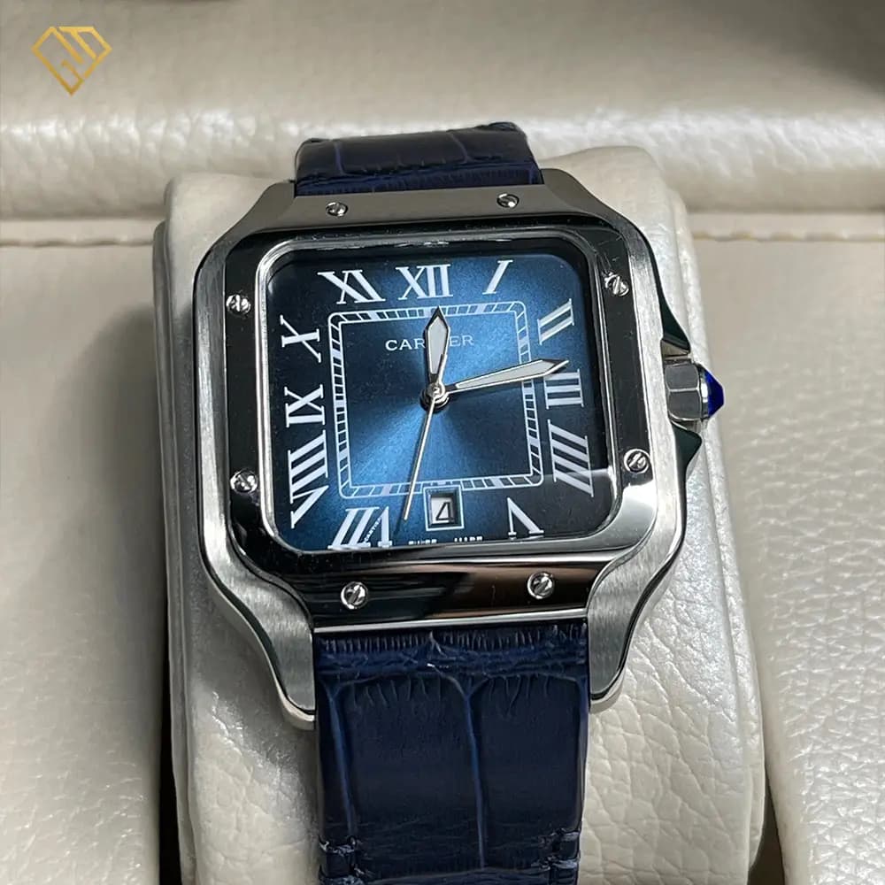 ساعت مچی مردانه لوکس کارتیه د سانتوس Cartier De Santos XL سرمهای | بند چرم، مستر کوالیتی، گارانتی دار — تصویر ۱۰