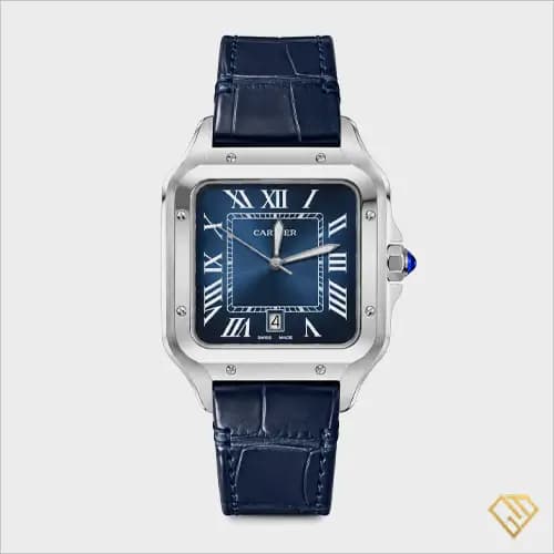 ساعت مچی مردانه لوکس کارتیه د سانتوس Cartier De Santos XL سرمه‌ای | بند چرم، مستر کوالیتی، گارانتی دار