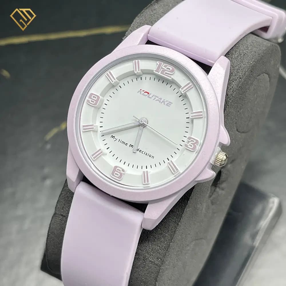 ساعت مچی دخترانه koutake مدل 1966 صورتی | صفحه سفید، بند pu، کیفیت درجه یک — تصویر ۸