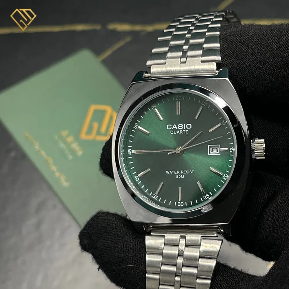 ساعت مچی مردانه کاسیو گادفادر casio godfather، بند و بدنه استیل رنگ ثابت، صفحه سبز — تصویر ۱۰