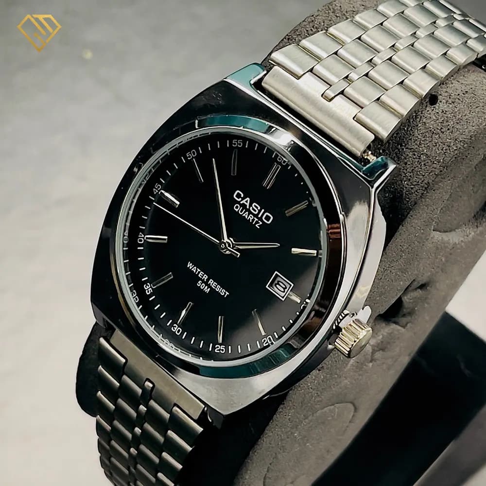 ساعت مچی مردانه کاسیو گادفادر casio godfather، بند و بدنه استیل رنگ ثابت، صفحه مشکی — تصویر ۲