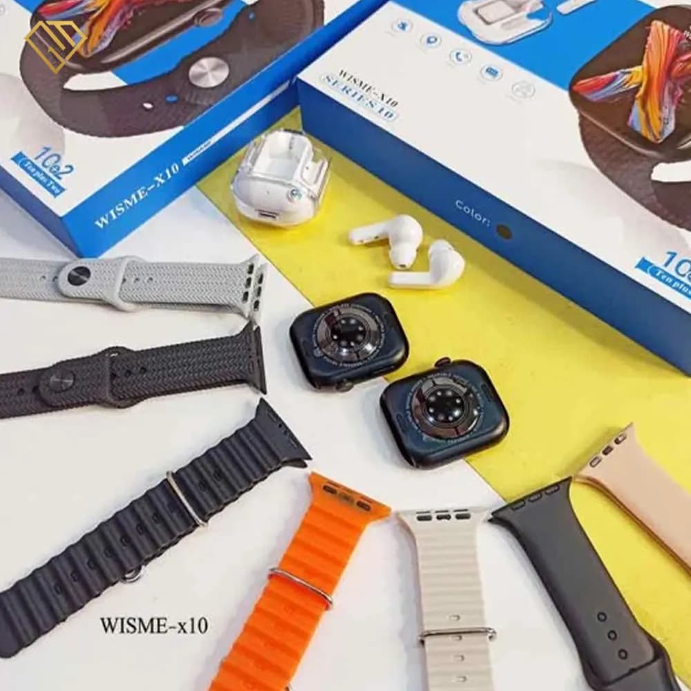 ساعت هوشمند ویسمی WISME-X10 ایرپاد دار سری 10، صفحه امولد به همراه 10 بند — تصویر ۲