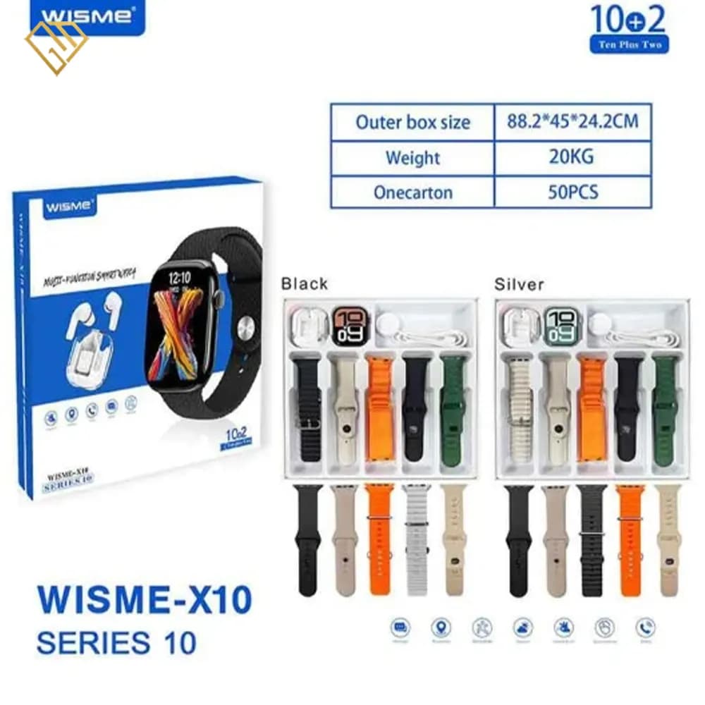 ساعت هوشمند ویسمی WISME-X10 ایرپاد دار سری 10، صفحه امولد به همراه 10 بند — تصویر ۶