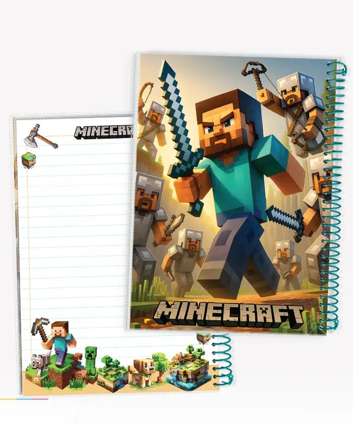 دفتر 80 برگ سیمی طرح ماینکرافت (Minecraft) | مجلد حاشیه‌دار با سیم رنگی کد: 9830 — تصویر ۶