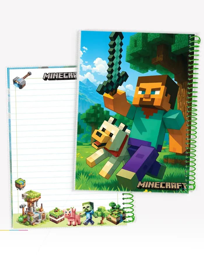 دفتر 80 برگ سیمی طرح ماینکرافت (Minecraft) | مجلد حاشیه‌دار با سیم رنگی کد: 9830 — تصویر ۵