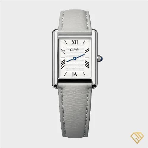 ساعت زنانه کارتیر مدل تانک (Cartier Tank)، موتور ژاپن بند طوسی، کیفیت مستر