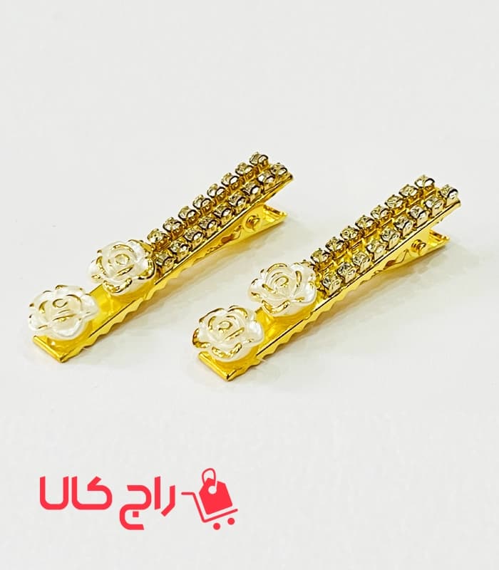 گیره مو انبری گل و نگین جفتی