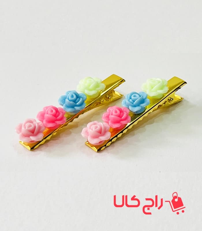 گیره مو انبری گل رنگی جفتی