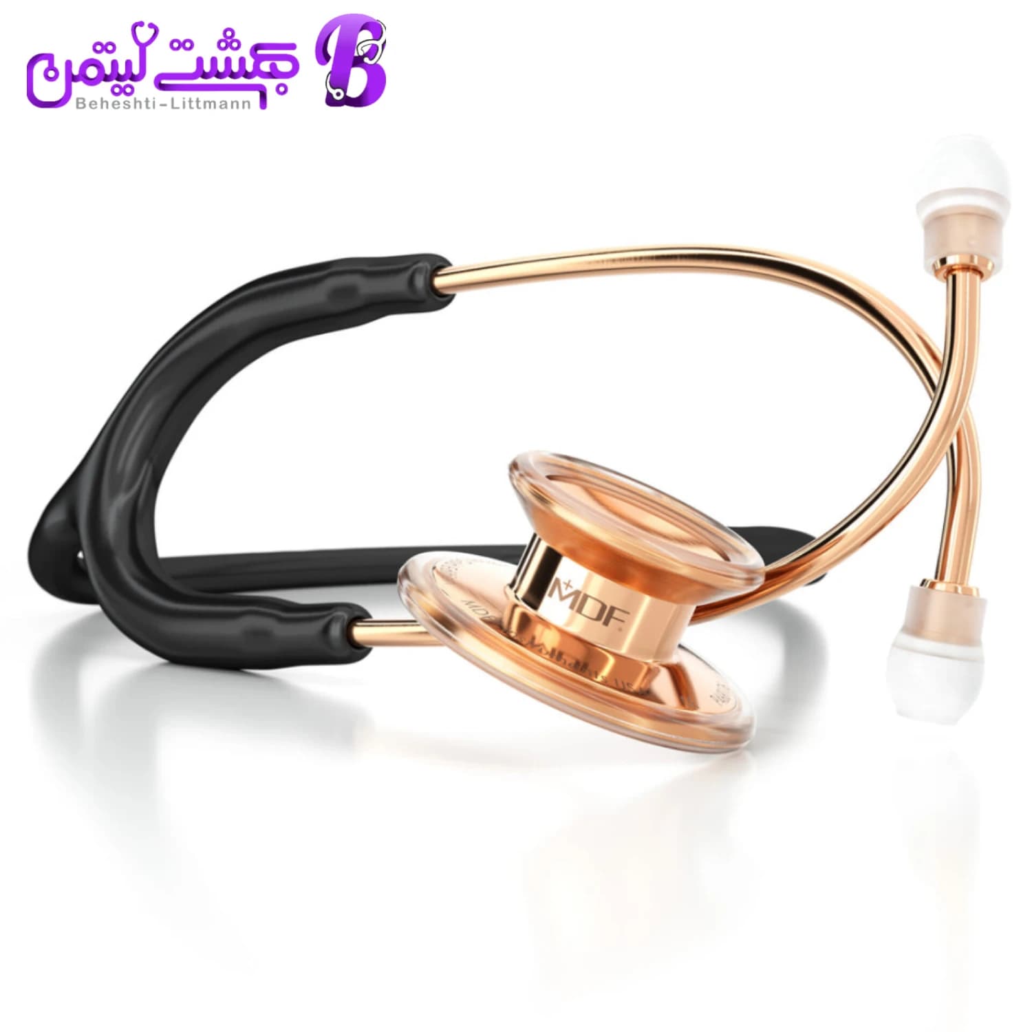 گوشی پزشکی MDF 777 مشکی رزگلد — تصویر ۵