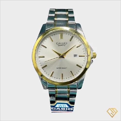 ساعت مردانه کاسیو مدل mtp-1199 معروف به گادفادر | صفحه نقره‌ای روشن با رنگ ثابت بدنه و بند