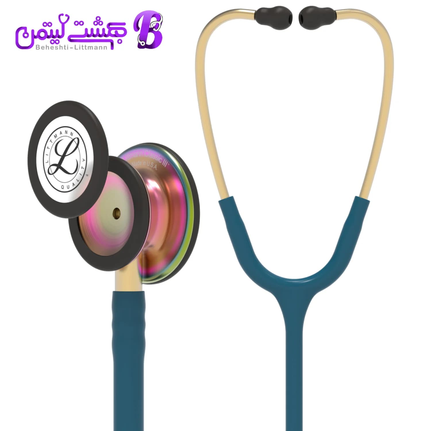 گوشی پزشکی لیتمن کلاسیک 3 آبی کاربنی رنگین کمانی 5807