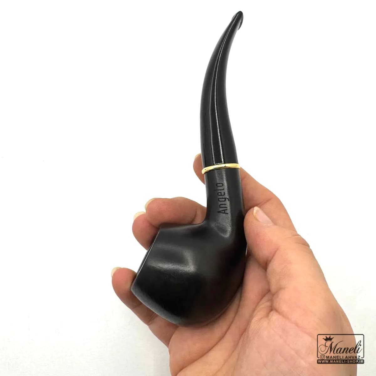 پیپ چوبی مشکی آنجلو حلقه طلایی — تصویر ۲