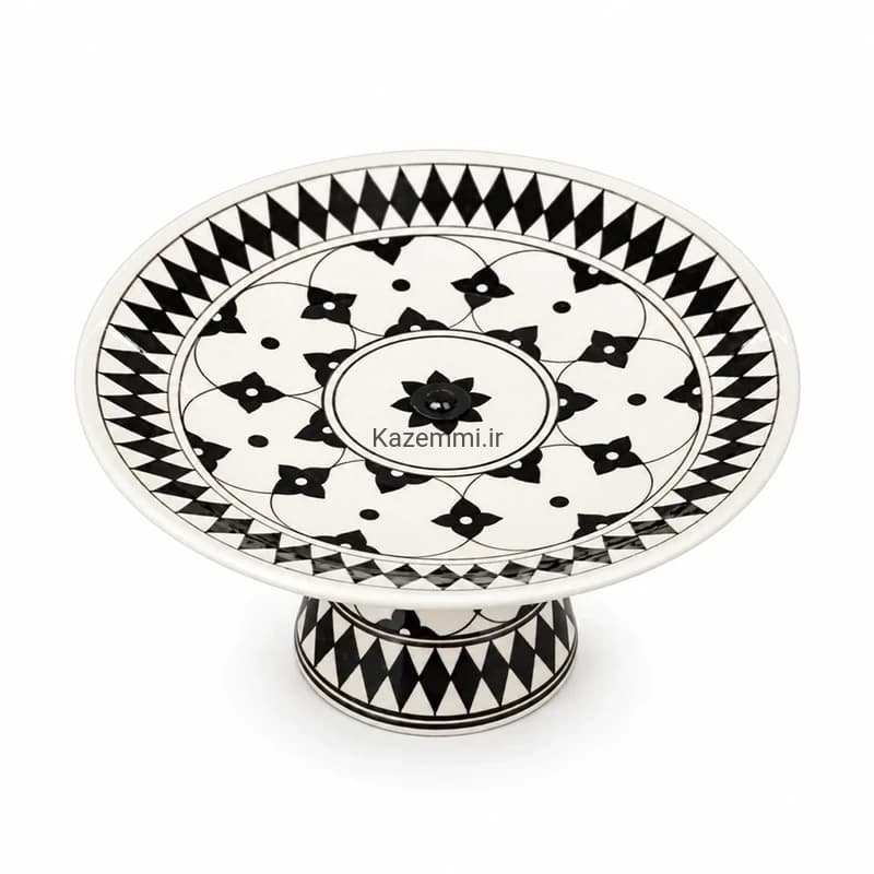 شیرینی خوری پایه دار مشکی سفید سرامیکی — تصویر ۹