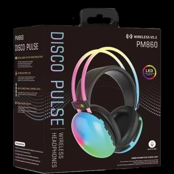 هدفون بی‌سیم PM860 مدل Disco Pulse با کاهش نویز فعال و LED RGB