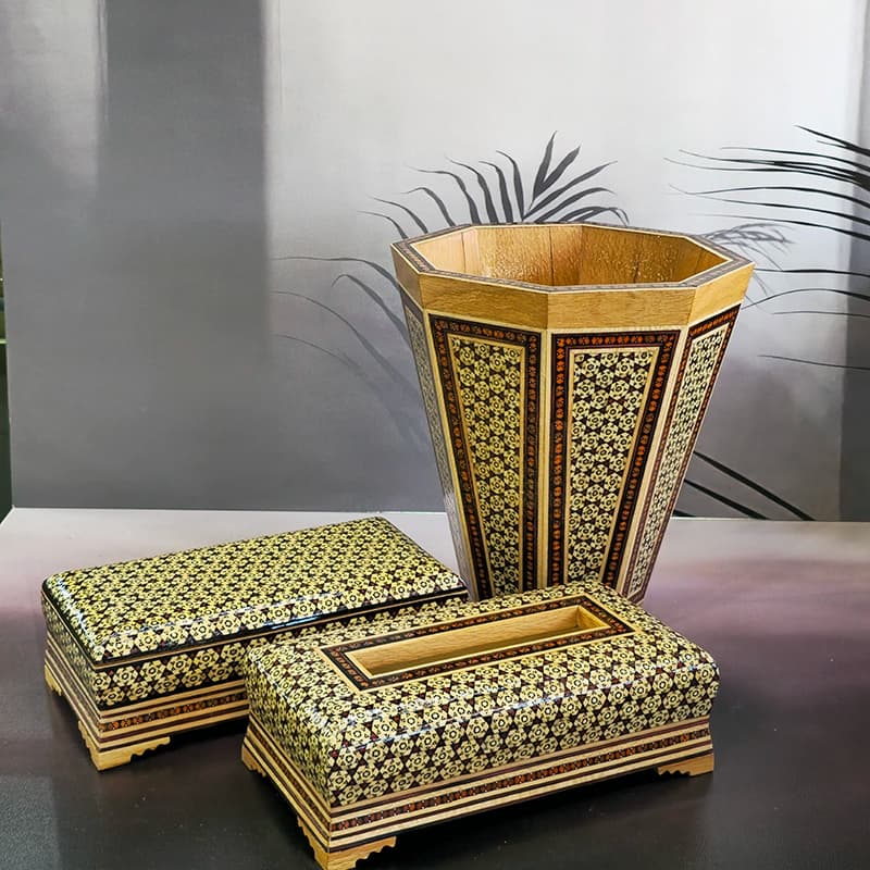 ست سه تکه سطل خاتم کاری چوبی کاظمی