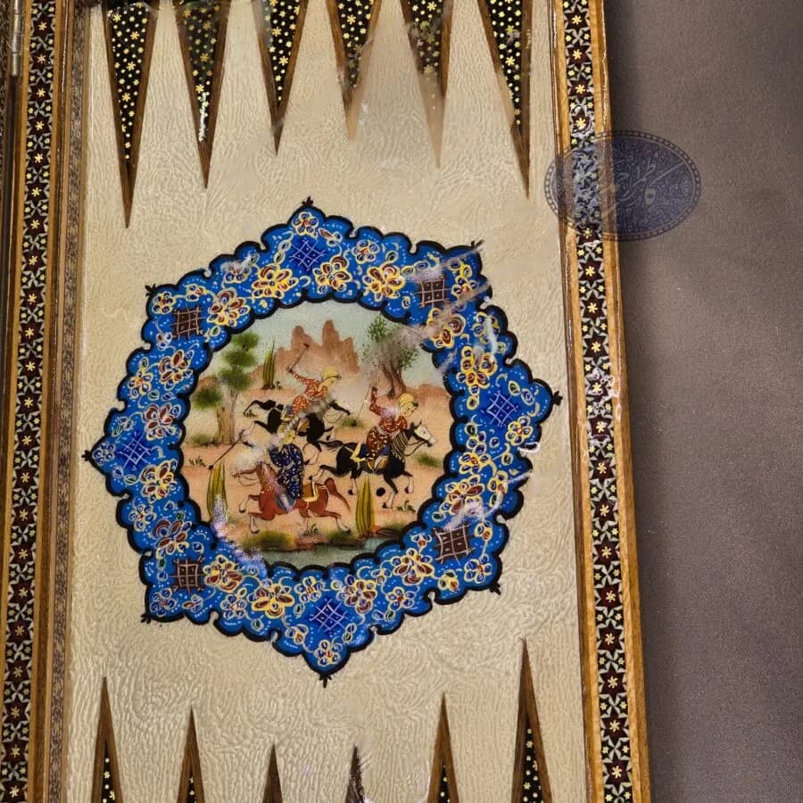 تخته نرد و شطرنج خاتم کاری شکار یا چوگان 50 کاظمی — تصویر ۵