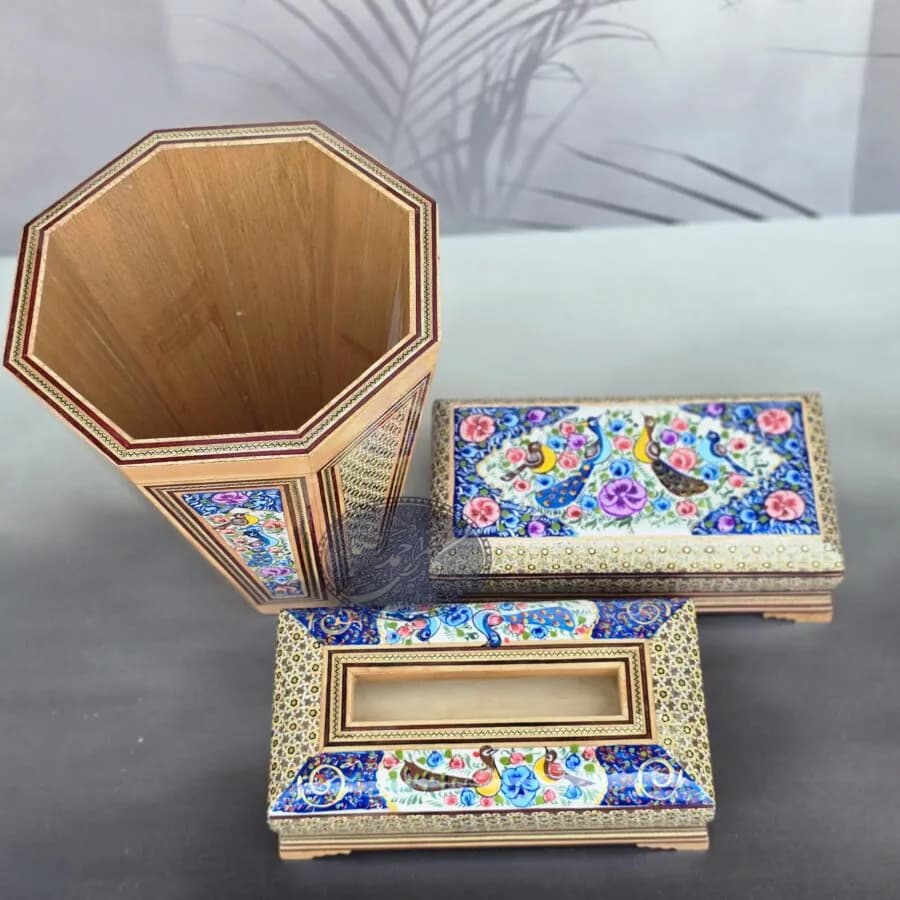 ست سه تکه سطل خاتم و گل و مرغ کاظمی — تصویر ۷
