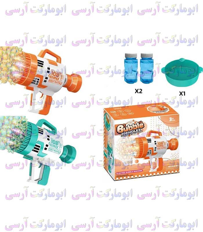 حباب ساز تفنگی 108 سوراخ چراغ دار باتری خور سایز بزرگ — تصویر ۳