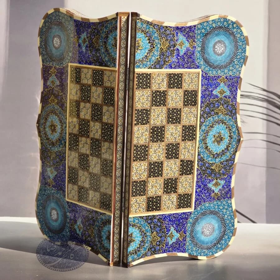 تخته نرد و شطرنج دالبر اسلیمی طرح فیروزه ای 50 کاظمی — تصویر ۵