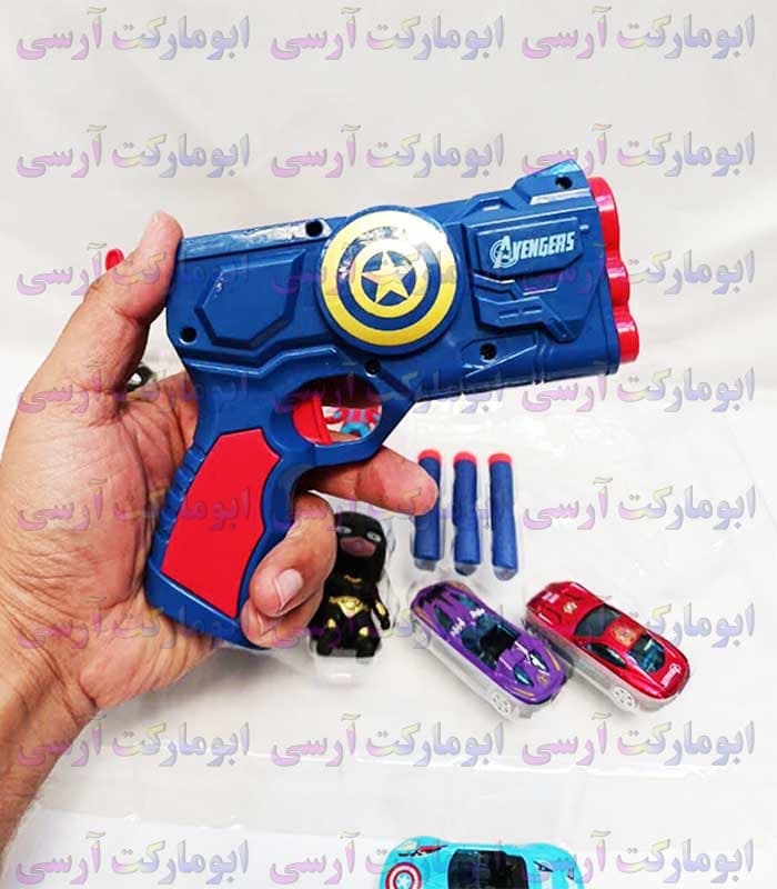 پک 8 تایپی فیگور شخصیت های اونجرز(انتقام جویان) بهمراه ۳ عدد ماشین کوچک فلزی و تفنگ تیر ابری پرتاب کن — تصویر ۱۱