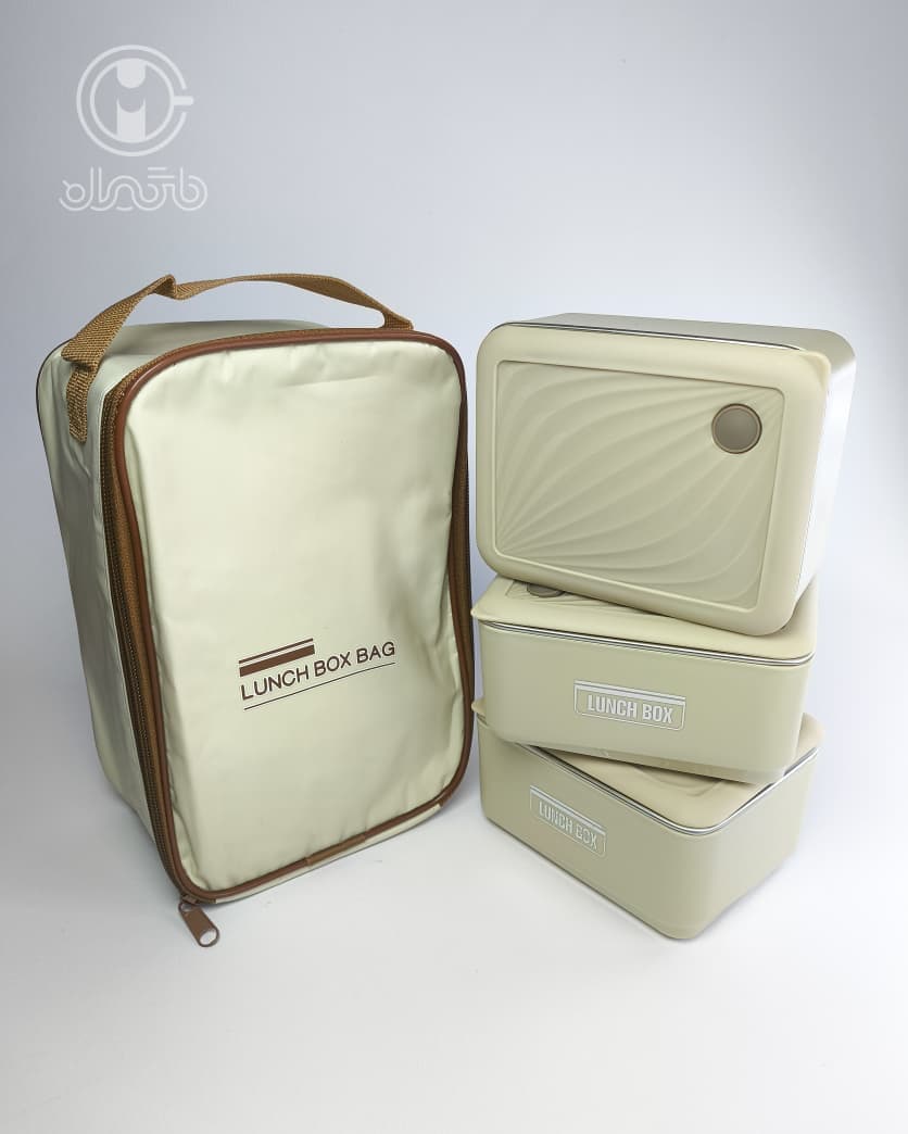 لانچ باکس سه عددی کیف‌ دار استیل LUNCH BOX مکعبی — تصویر ۹