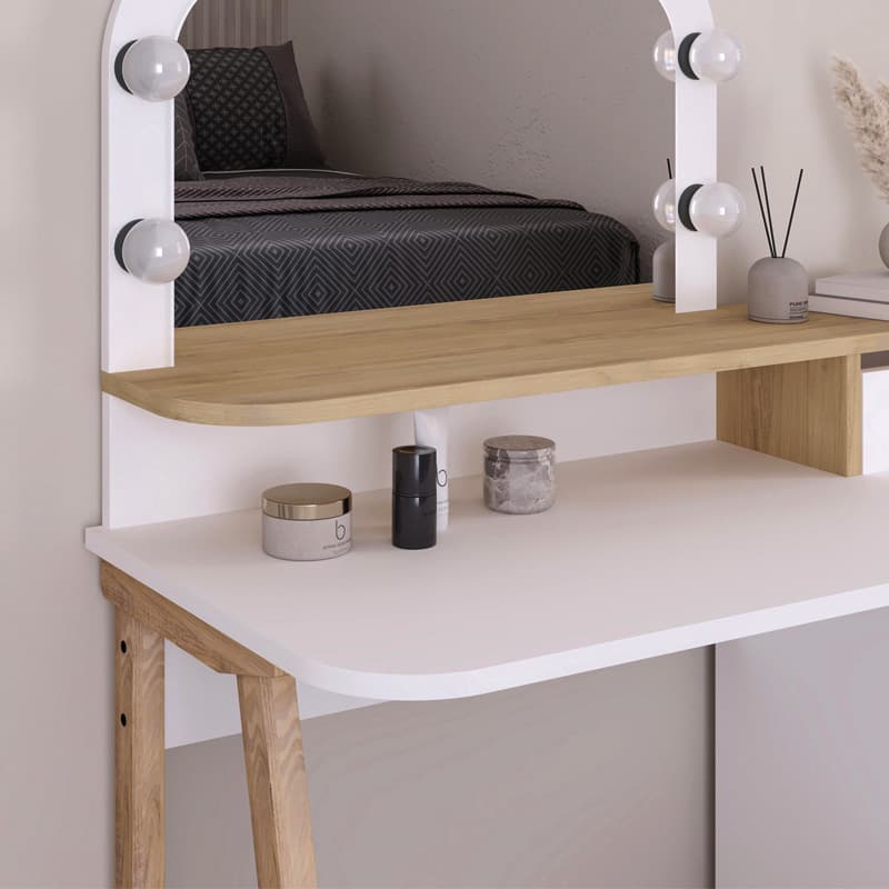 میز آرایش MDF مدل Avien با ال‌ای‌دی روشن سفید – رنگ بلوط 105×51.1×131 سانتی‌متر — تصویر ۱۲