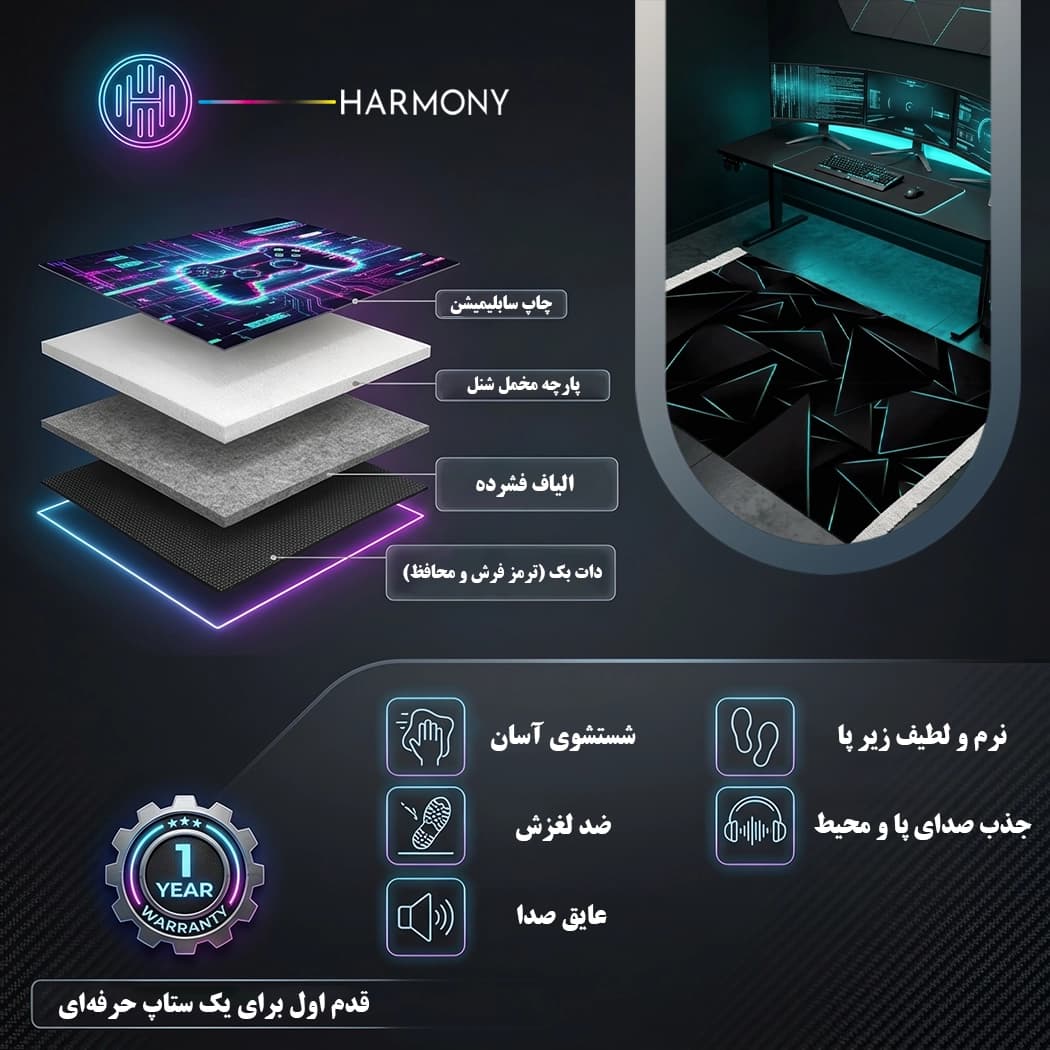 فرش گیمینگ طرح هندسی نئونی مدل G14 — تصویر ۸
