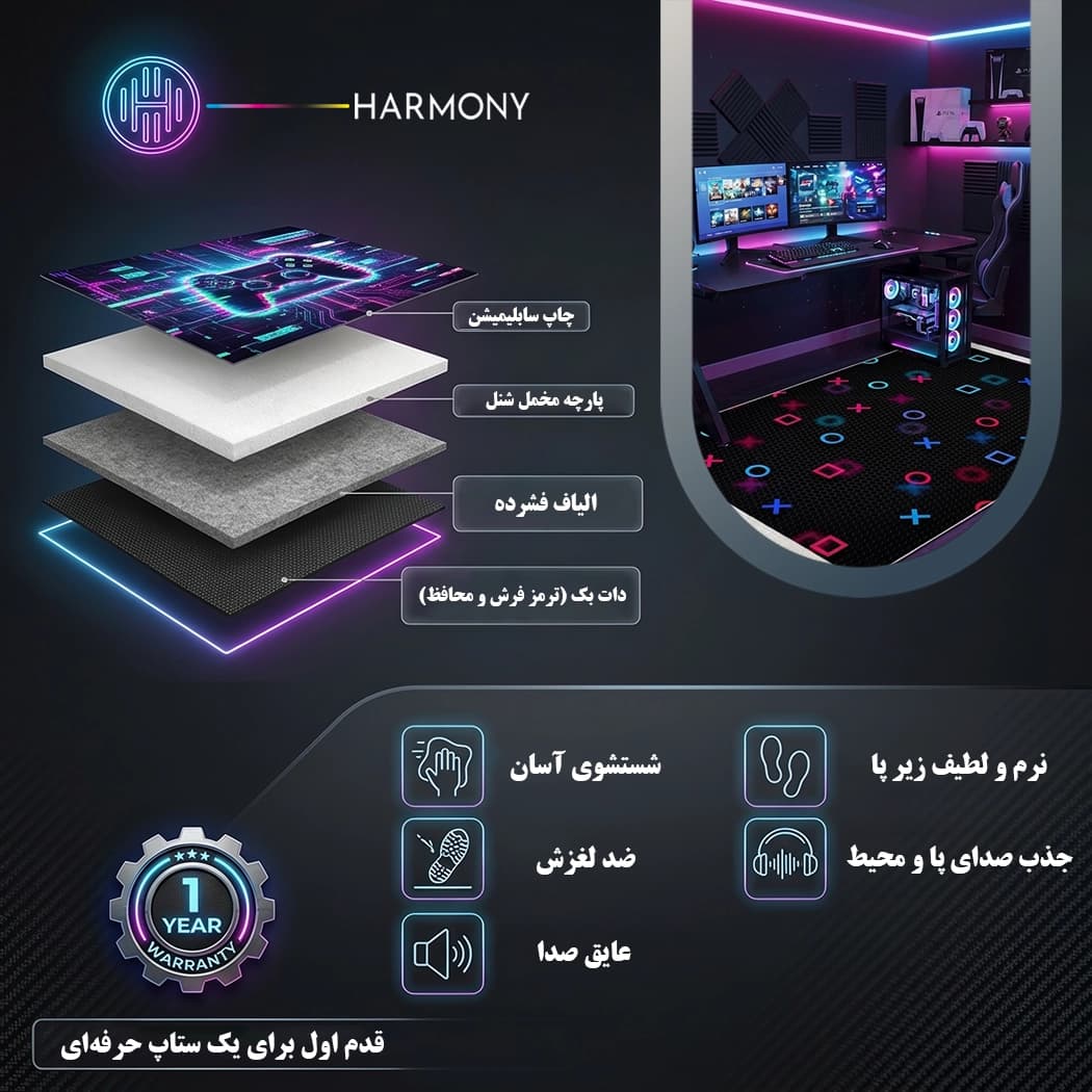 فرش گیمینگ طرح نمادهای نئونی مدل G13 — تصویر ۸