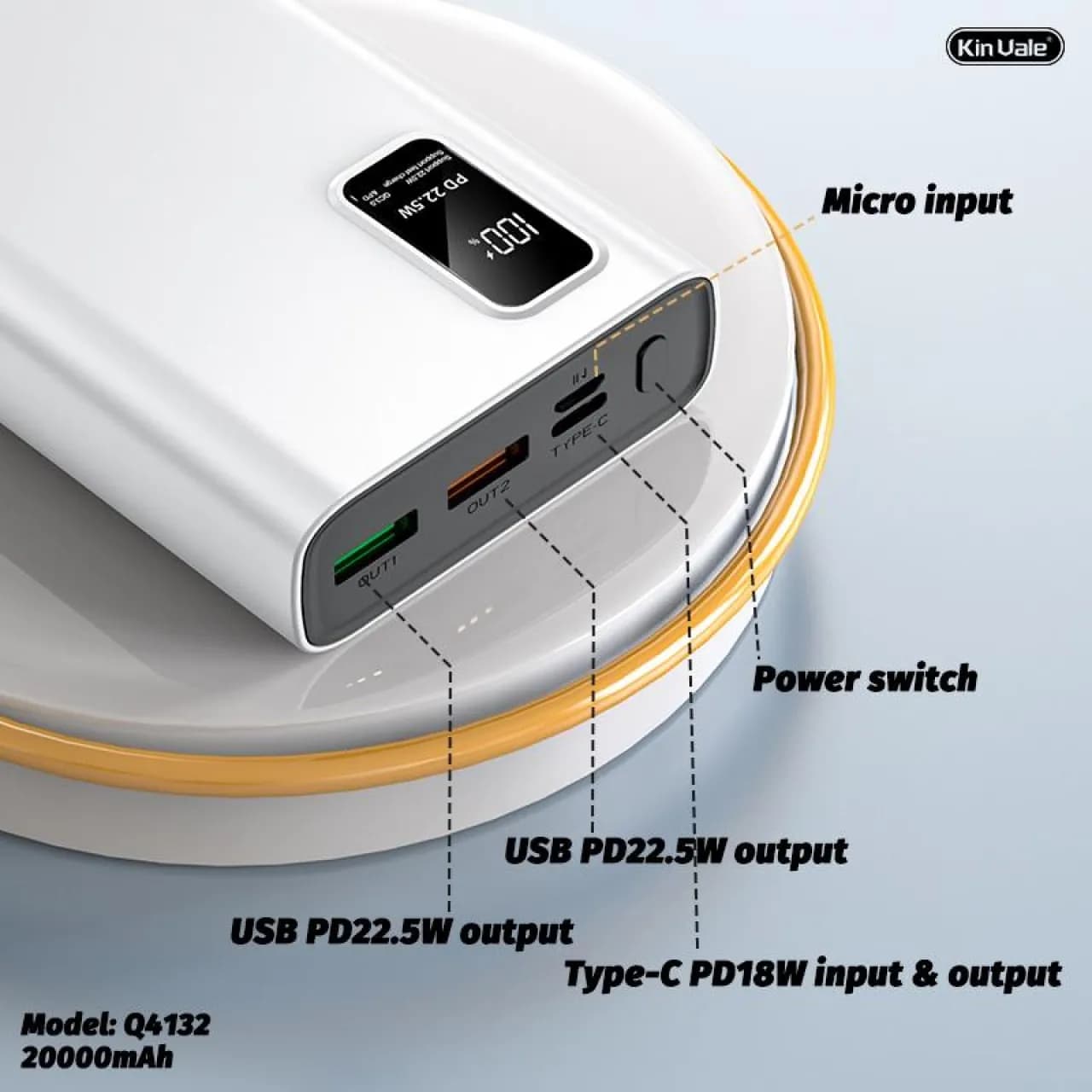 پاوربانک کین واله مدل Q4132 ظرفیت 20000 میلی آمپر ساعت — تصویر ۶