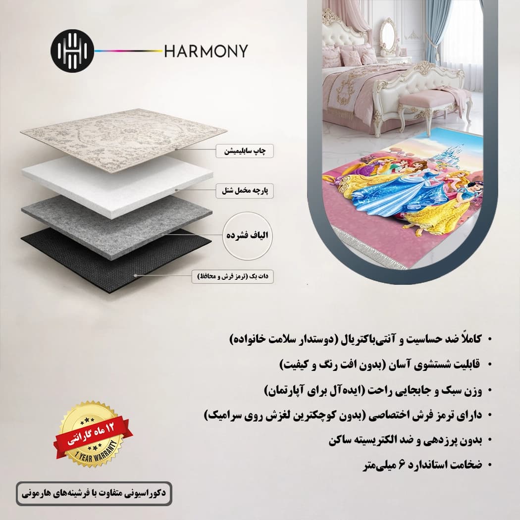 فرشینه کودک طرح پرنسس‌ها مدل 1008 — تصویر ۴