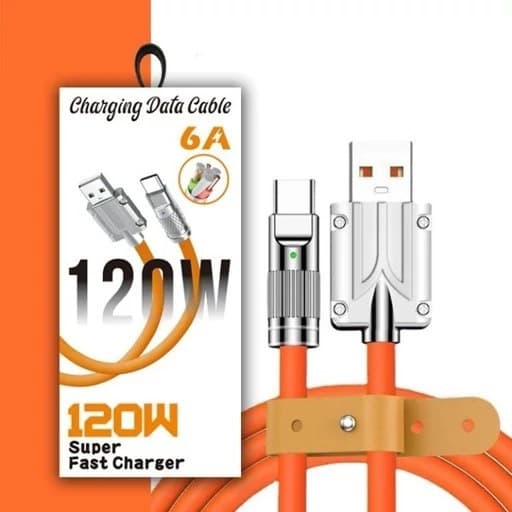 کابل شارژر سوپر فست شارژ SUPER FAST CHARGER CABLE TYPE-C 120W چراغدار سیلیکونی