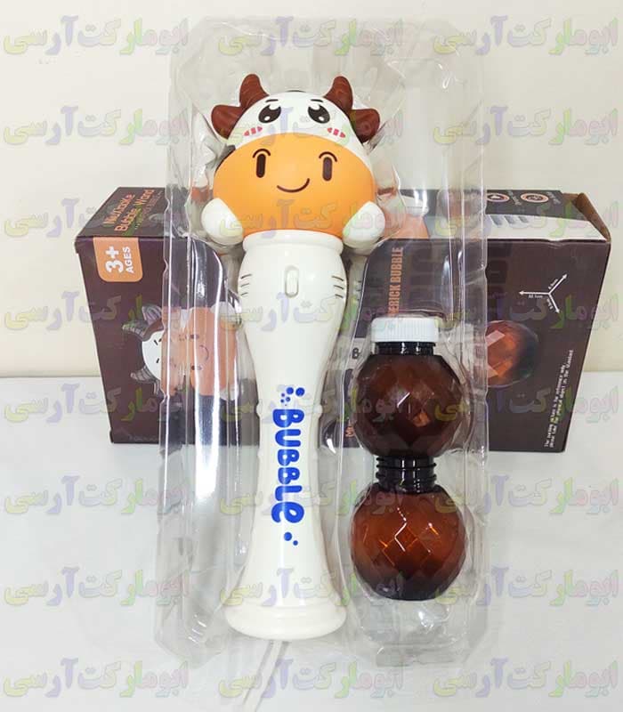 عصای حباب ساز طرح گاو شاخ دار مخزن دار موزیکال و چراغ دار باتری خور — تصویر ۱۲