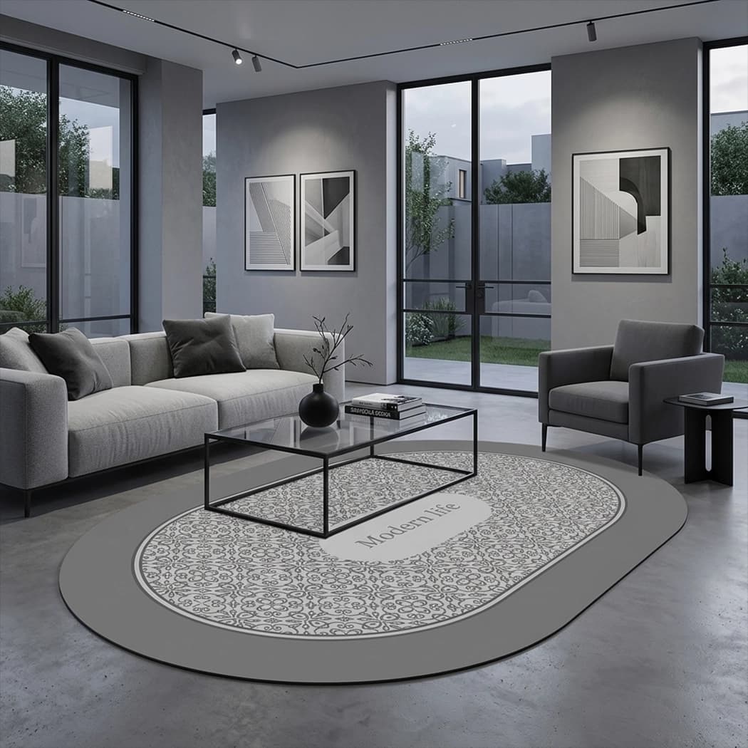 فرش بیضی طوسی طرح هندسی کد 900 — تصویر ۵