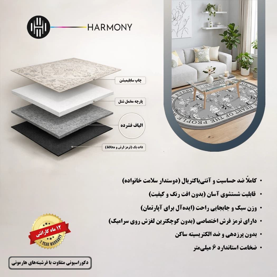 فرش بیضی مدرن طرح گل‌دار کد 897 — تصویر ۳