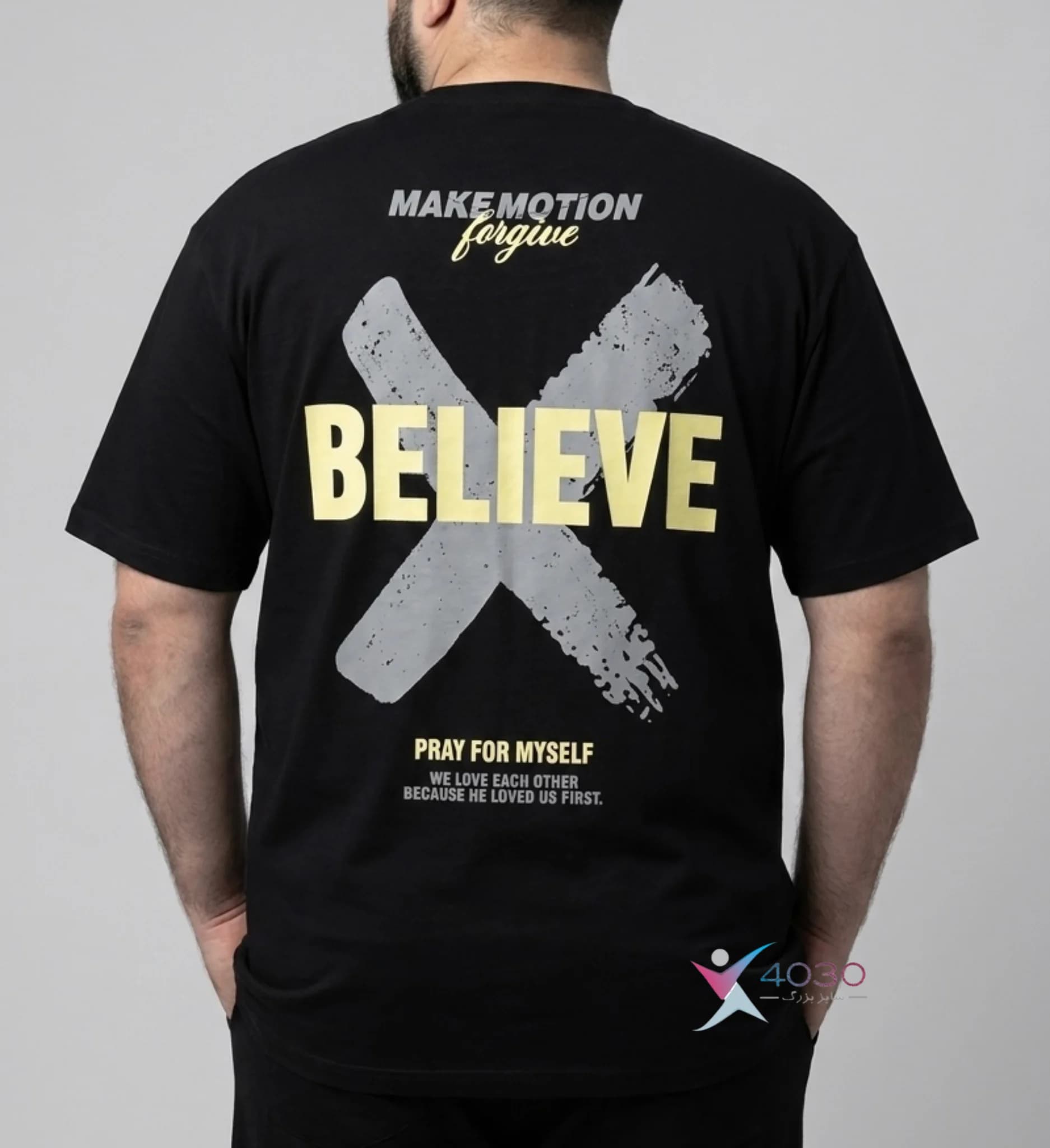 تیشرت پشت طرح دار ماکان BELIEVE سایز بزرگ مردانه ( 809 ) — تصویر ۶