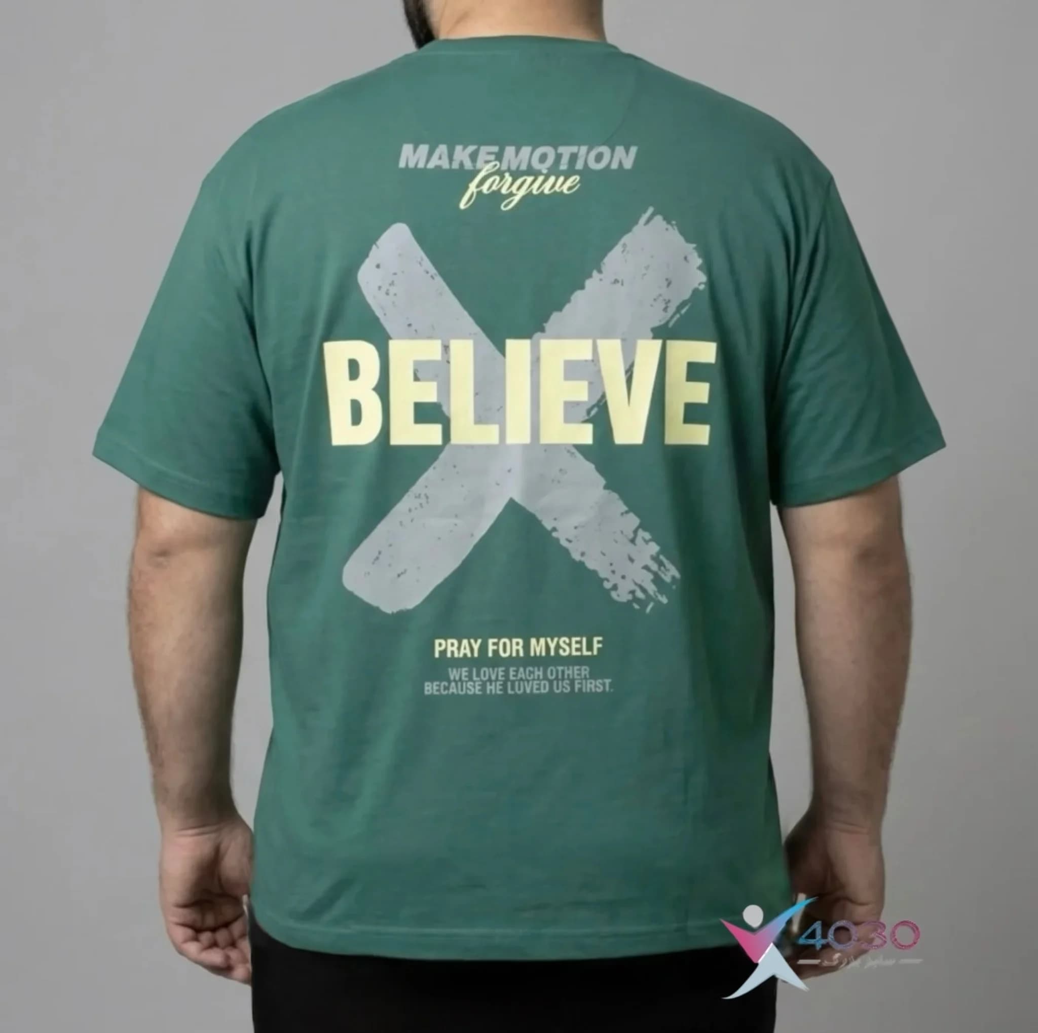 تیشرت پشت طرح دار ماکان BELIEVE سایز بزرگ مردانه ( 809 ) — تصویر ۴
