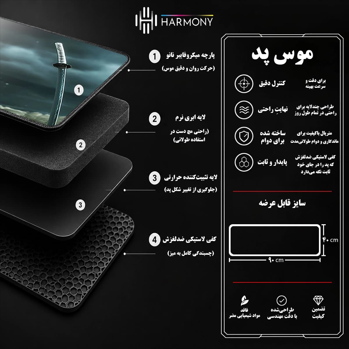 موس پد گیمینگ سایز 40×90 طرح سوشیما مدل PB-22 — تصویر ۳