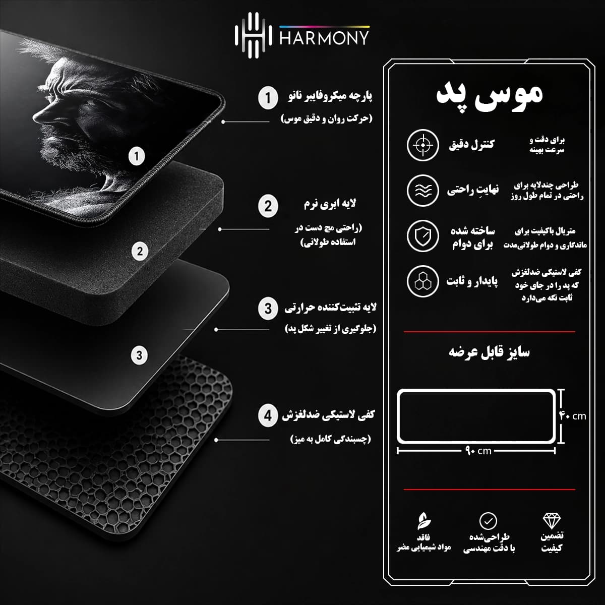 موس پد گیمینگ سایز 40×90 طرح لوگان PB-15 — تصویر ۶