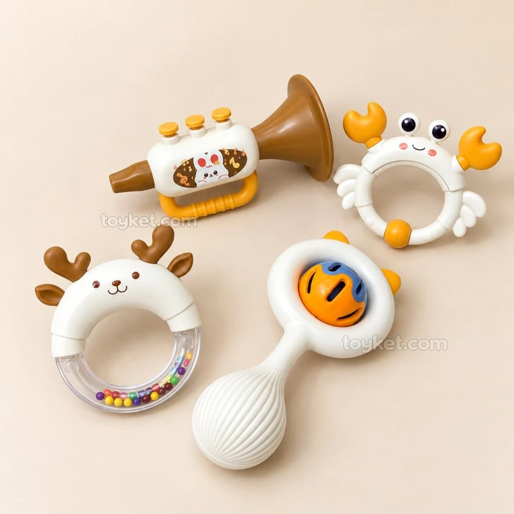 ست جغجغه دندانگیر کودک ۴ عددی خرچنگ Baby Rattle — تصویر ۶