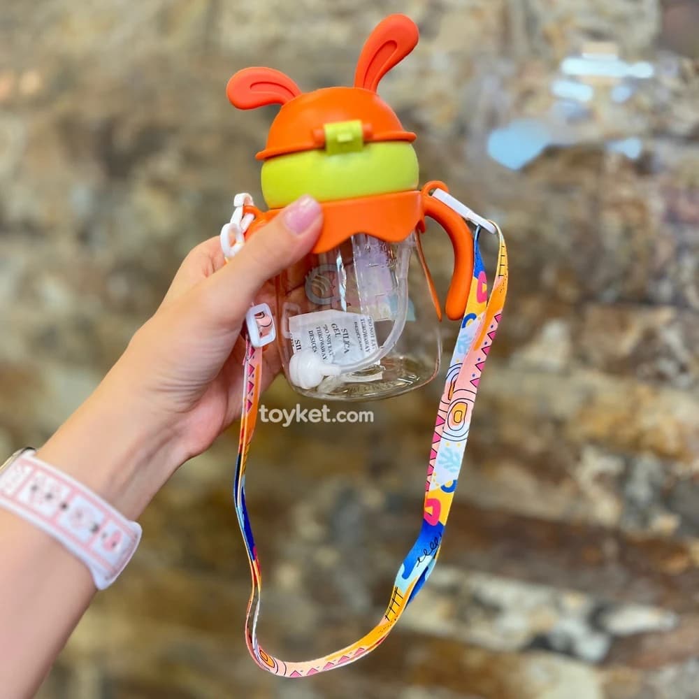 لیوان آبمیوه خوری نی دار کودک بند دار طرح خرگوش رنگی — تصویر ۱۰