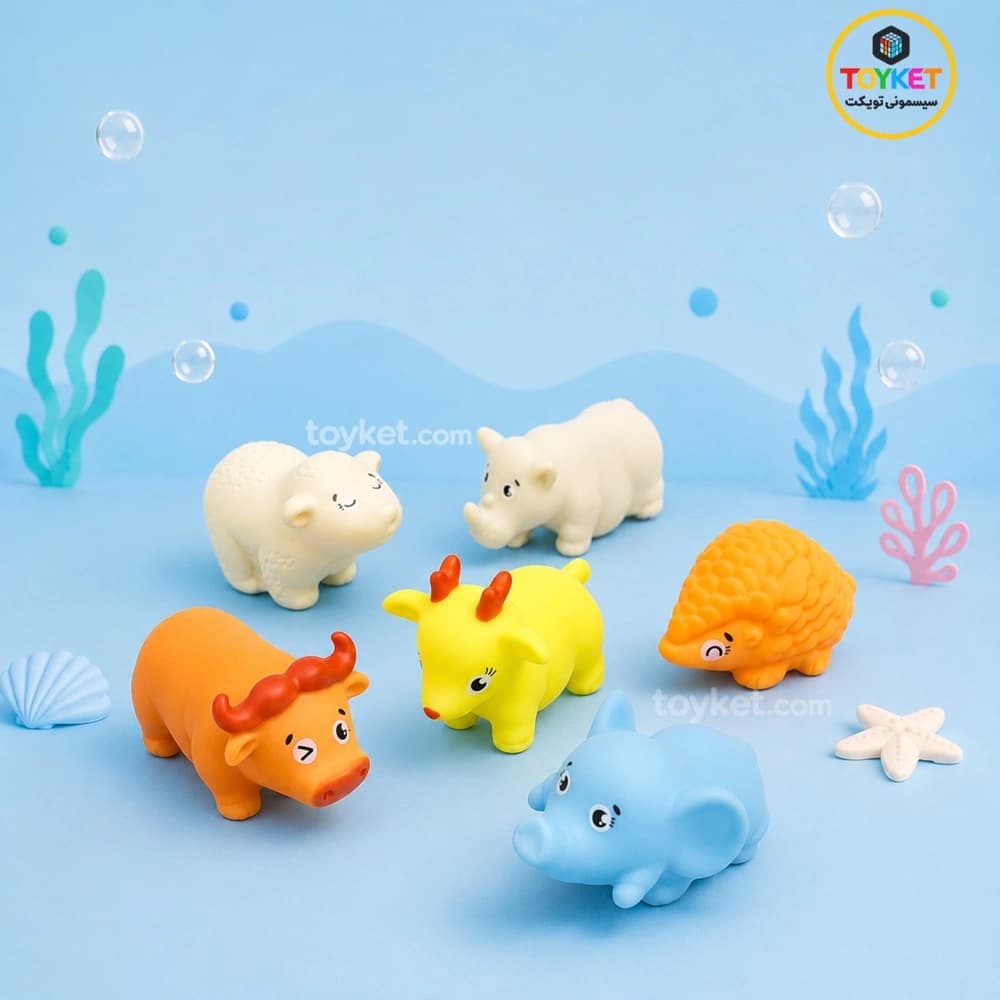 پوپت حمام کودک ۶ عددی Baby Love Toy طرح فیل و‌ گوزن