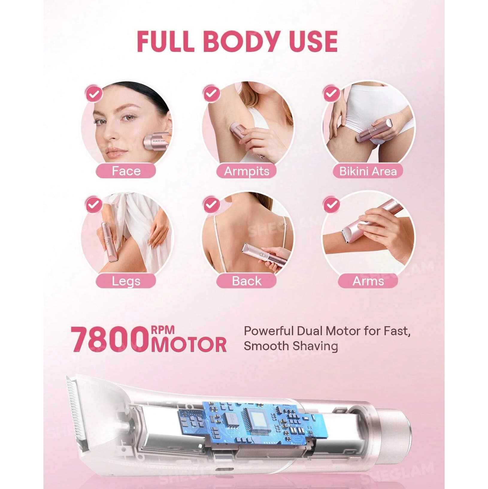 شیور صورت و بیکینی شیگلم مدل Smooth Moves | SHEGLAM Dual-Head Electric Bikini Trimmer — تصویر ۳