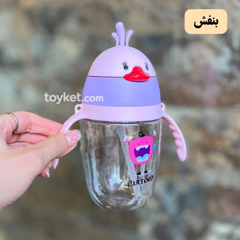 لیوان آبمیوه خوری نی دار کودک طرح اردک با بند آویز — تصویر ۱۱
