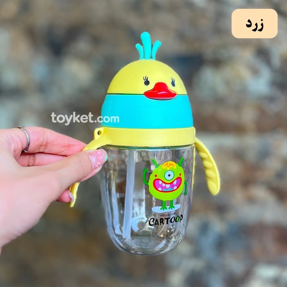 لیوان آبمیوه خوری نی دار کودک طرح اردک با بند آویز — تصویر ۱۰