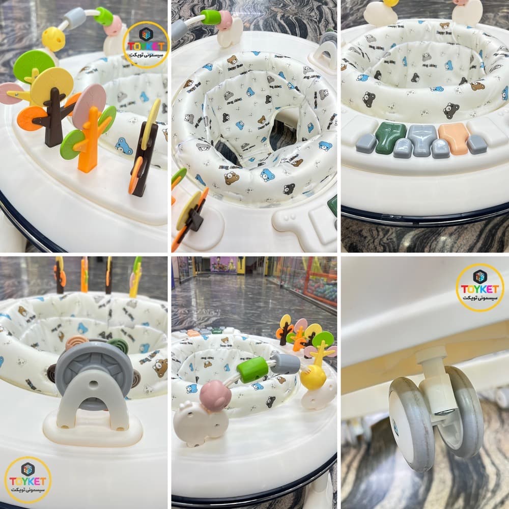روروئک موزیکال کودک با نشیمن 360 درجه طرح خرسی — تصویر ۴