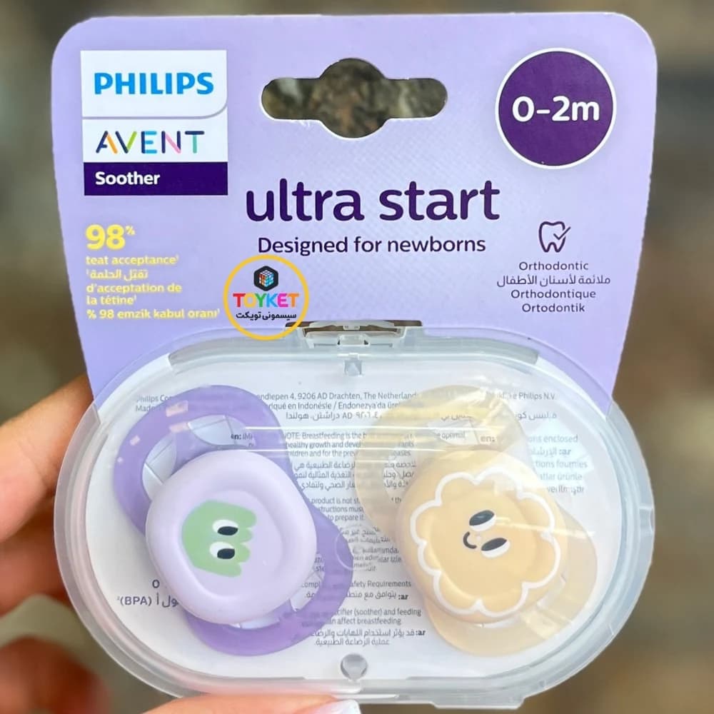 پستانک دو عددی ۰ تا ۲ ماه فیلیپس اونت Ultra Start Avent طرح گل — تصویر ۳