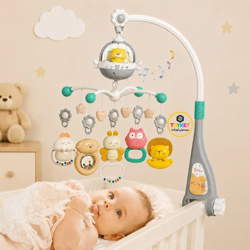 آویز تخت موزیکال کودک ۳۶۰ درجه خرسی IBI IRN