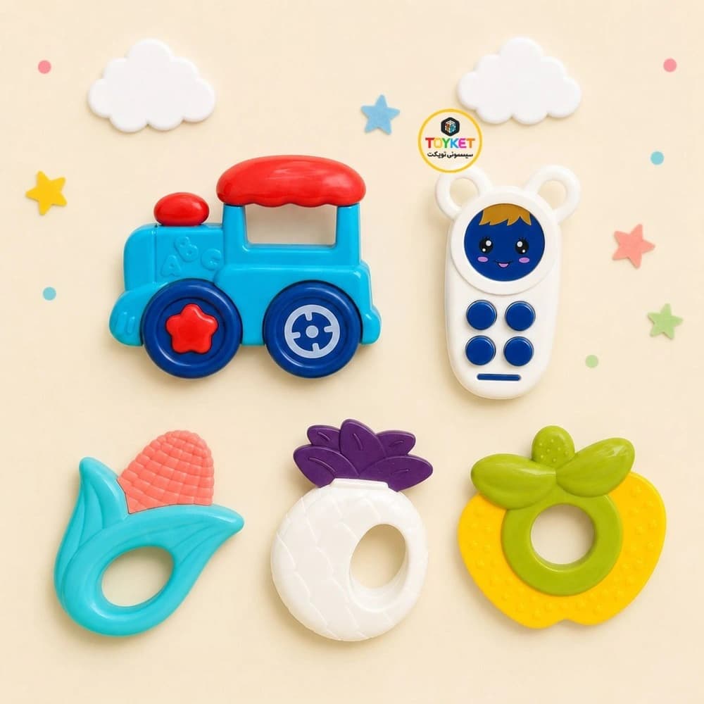 ست جغجغه و دندانگیر ۵ عددی نوزاد XINGYA TOYS — تصویر ۳
