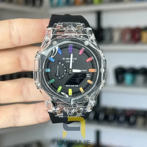 ساعت مچی کاسیو جیشاک GA-2100 شیشه ای کریستال هشت ضلعی مشکی — تصویر ۲
